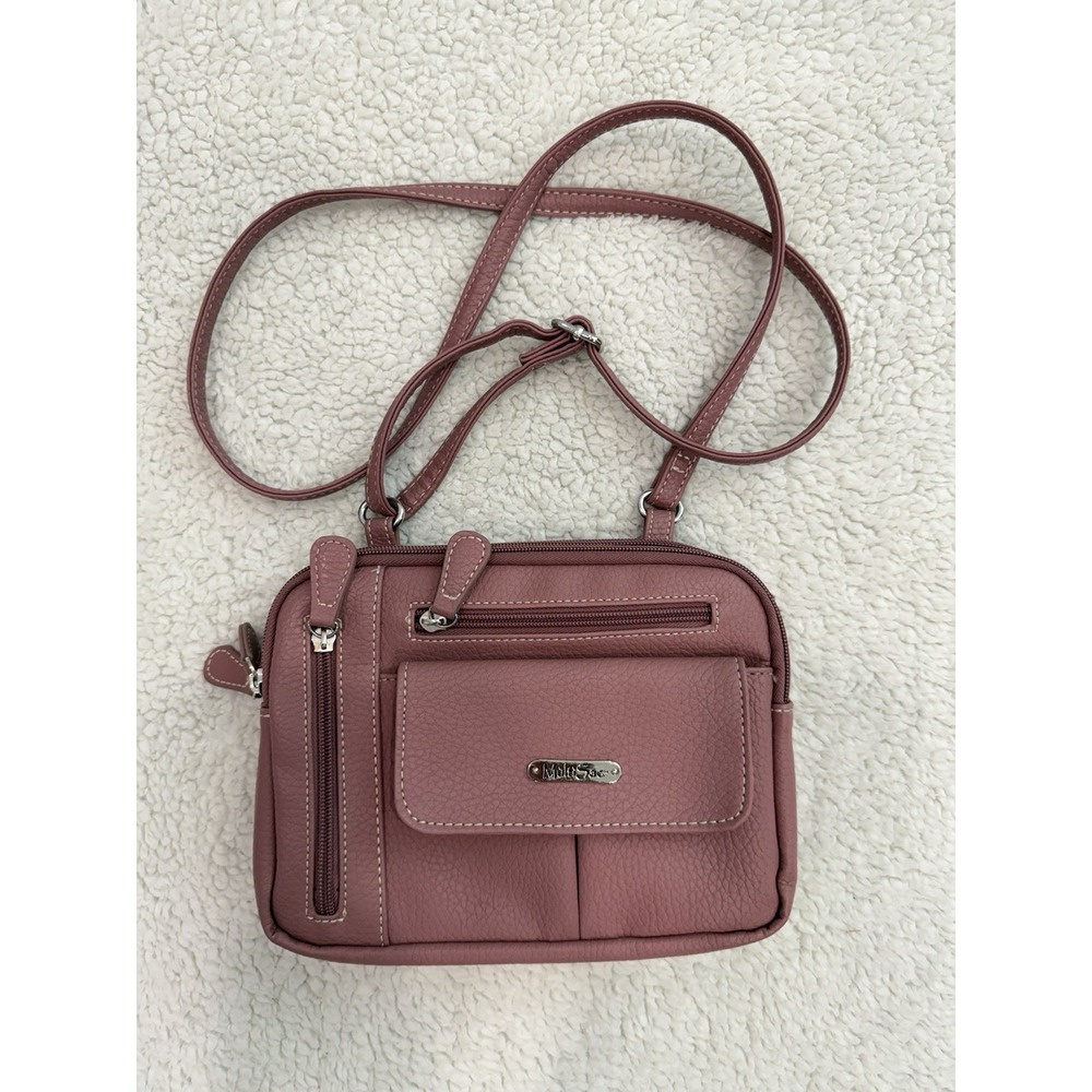 MultiSac Crossbody Bag Mauve Pink Faux Leather Multi Pocket Shoulder Purse - Picture 2 of 12